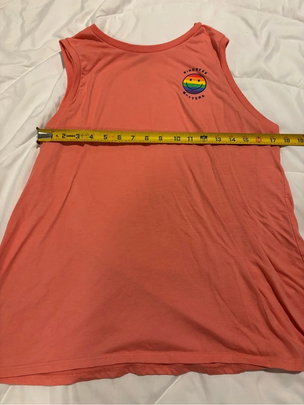 Coral Women's Sleeveless Tank with Rainbow Patch “kindness matters” XL